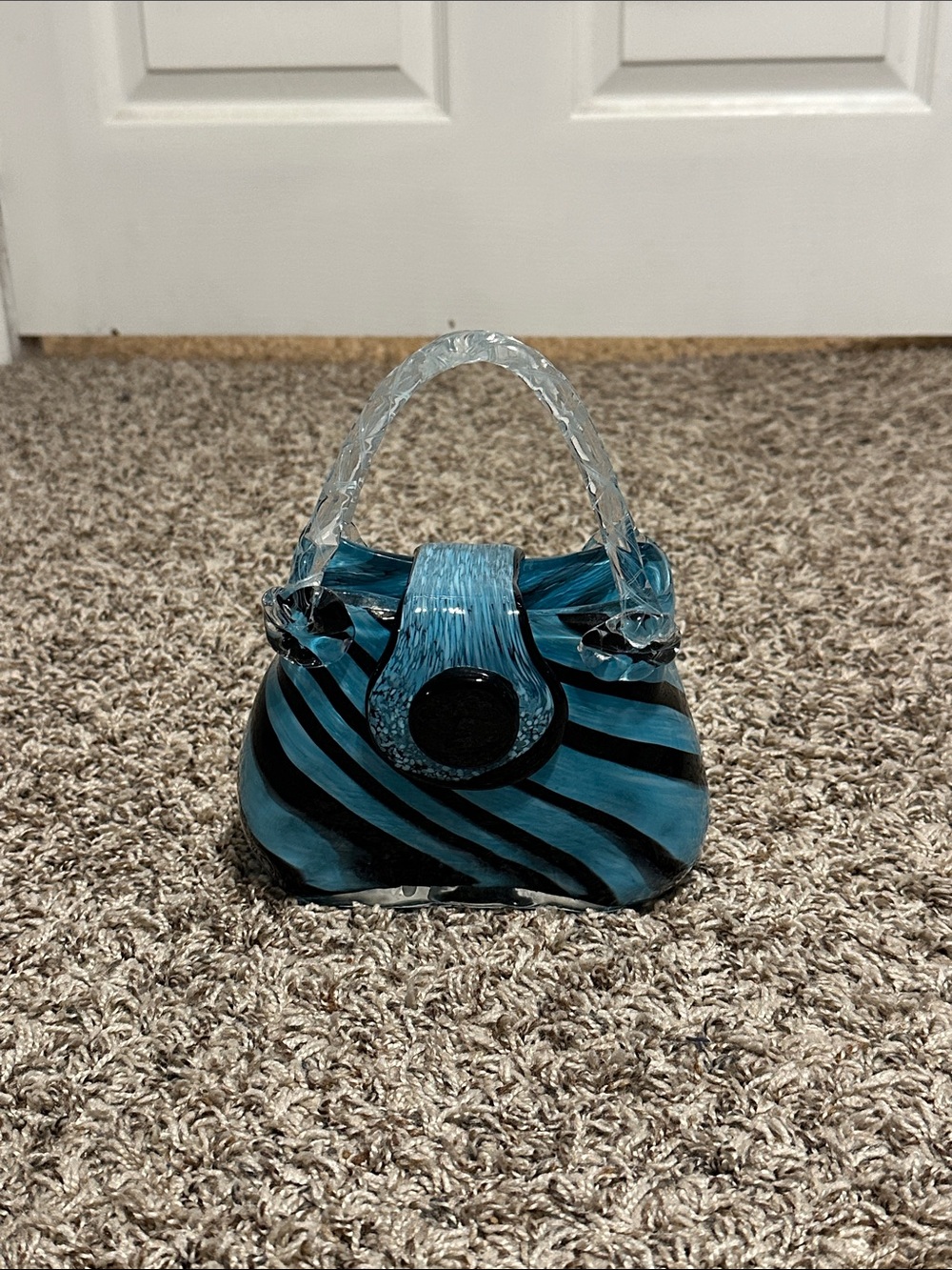 Blue and Black Zebra Striped Glass Mini Handbag - Decorative Accent Glass